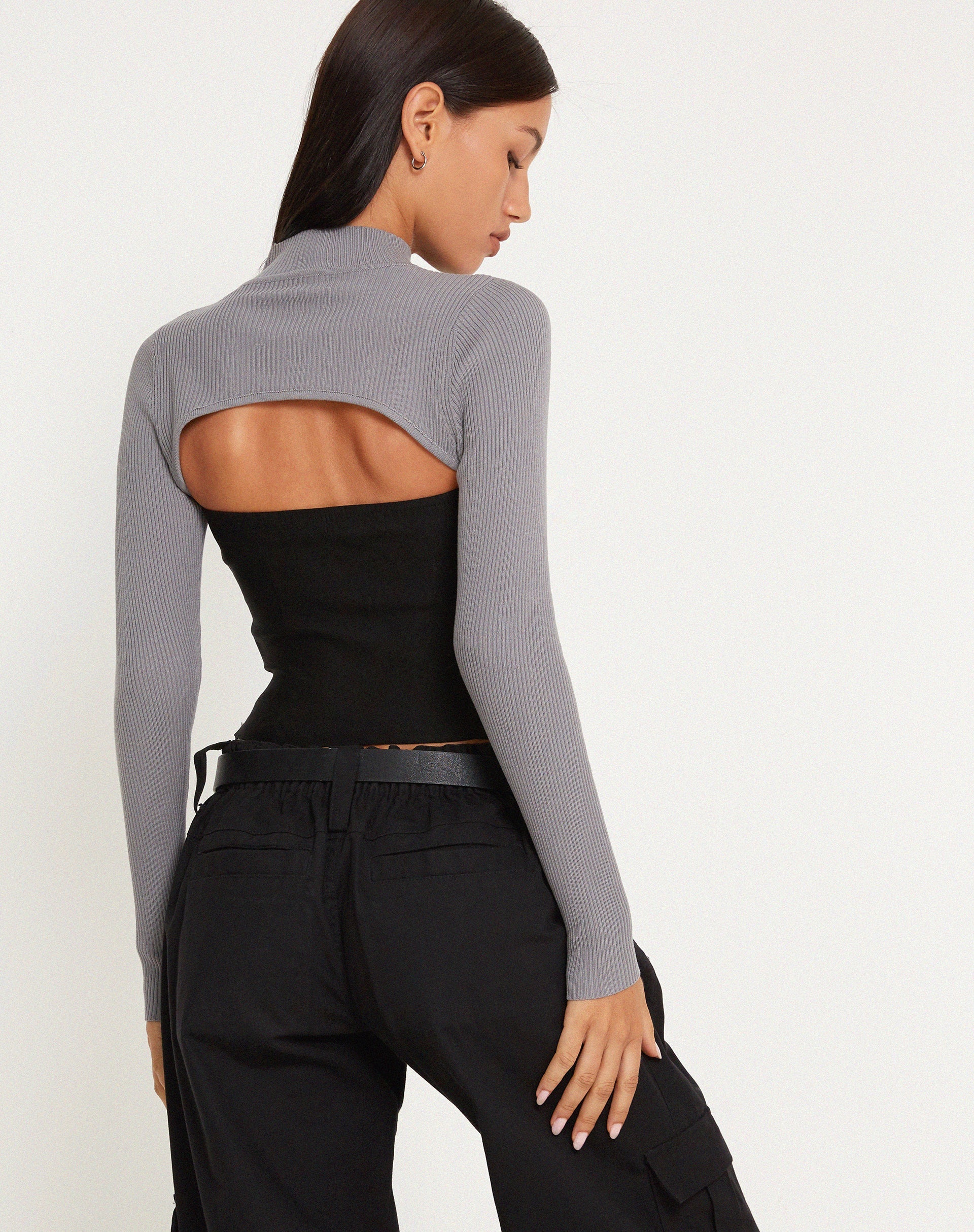 image of Renjana Long Sleeve Shrug Top in Flint Gray