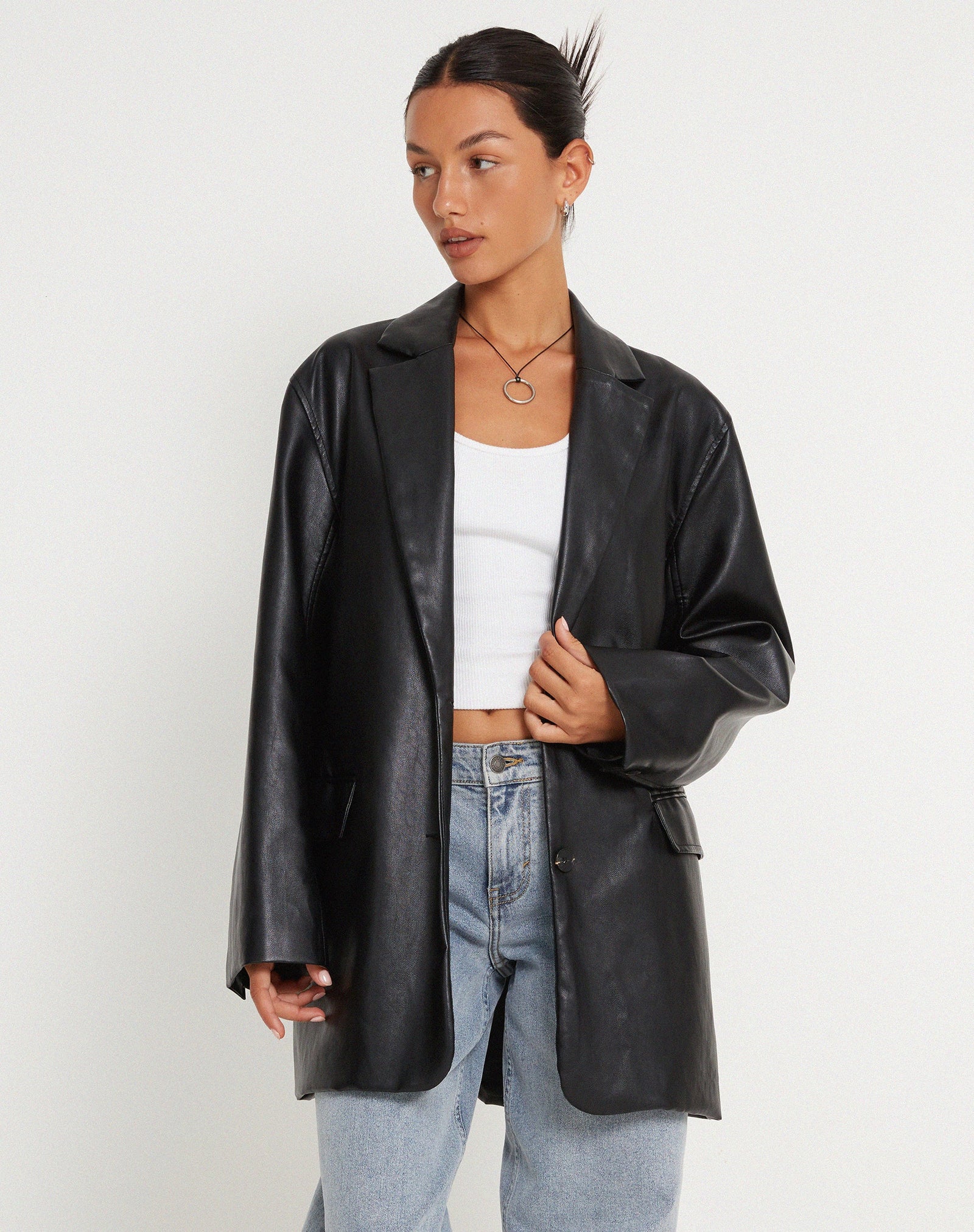 Oversized Black PU Leather Blazer | Saken – motelrocks-com-us