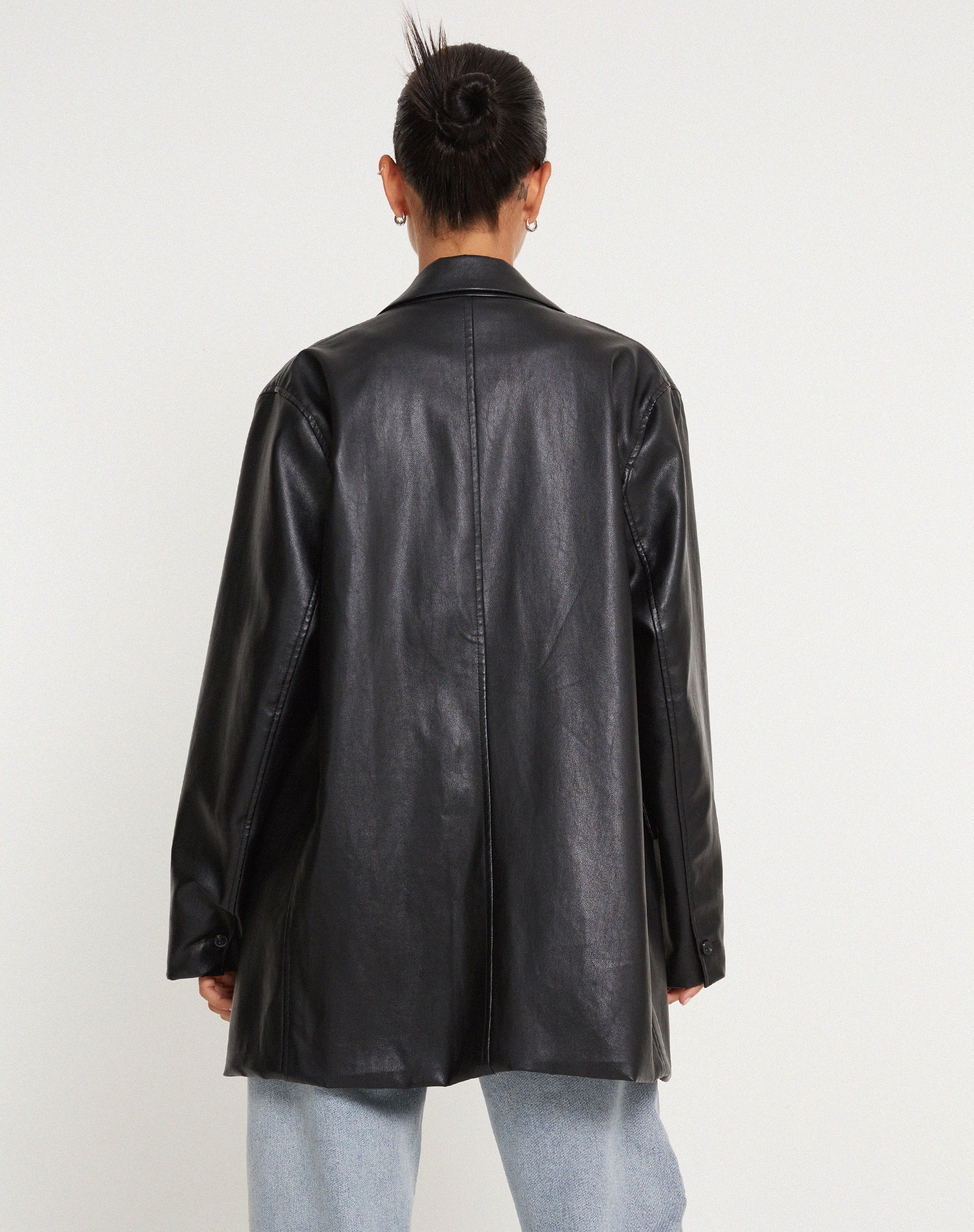 Oversized Black PU Leather Blazer | Saken – motelrocks-com-us