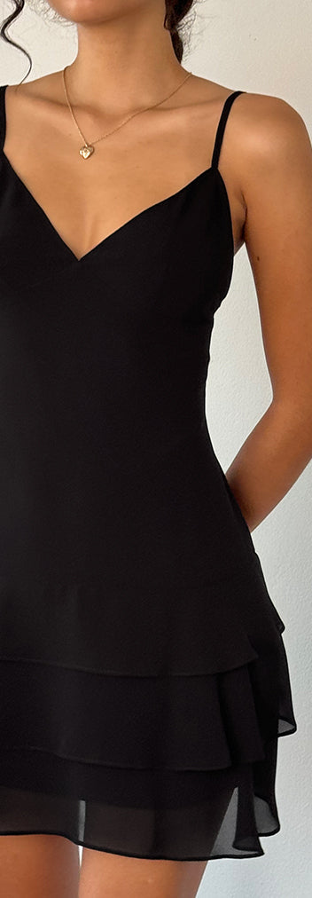 Black Chiffon Ruffle Mini Dress | Riasi – motelrocks-com-us