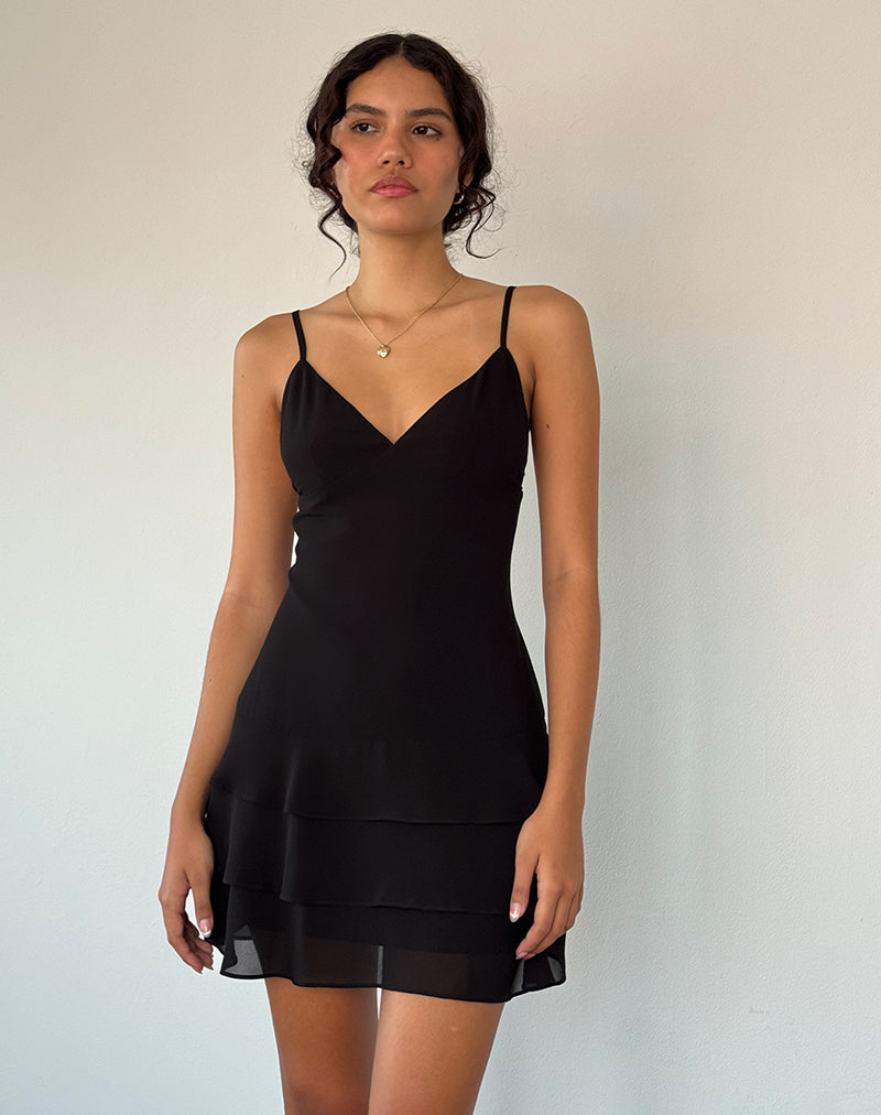 Black Chiffon Ruffle Mini Dress | Riasi – motelrocks-com-us Black Chiffon Ruffle Mini Dress | Riasi – motelrocks-com-us