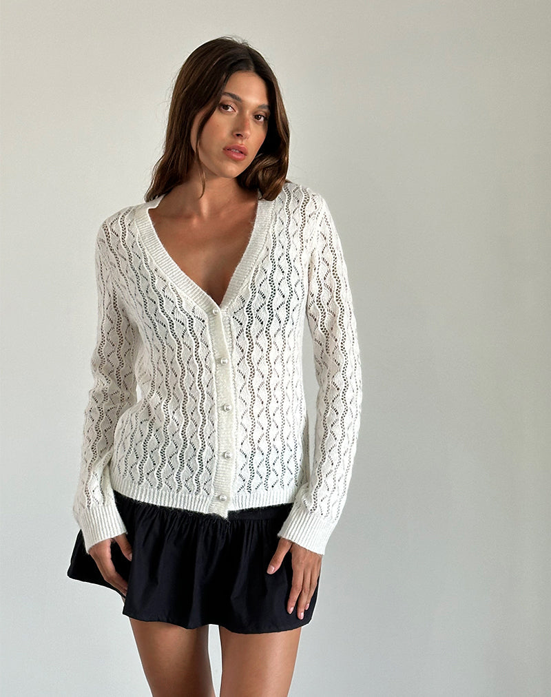 Ivory Open Knit Cardigan | Ricani – motelrocks-com-us