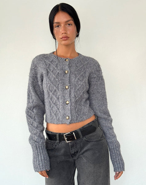 Grey Cable Knit Cardigan F07010