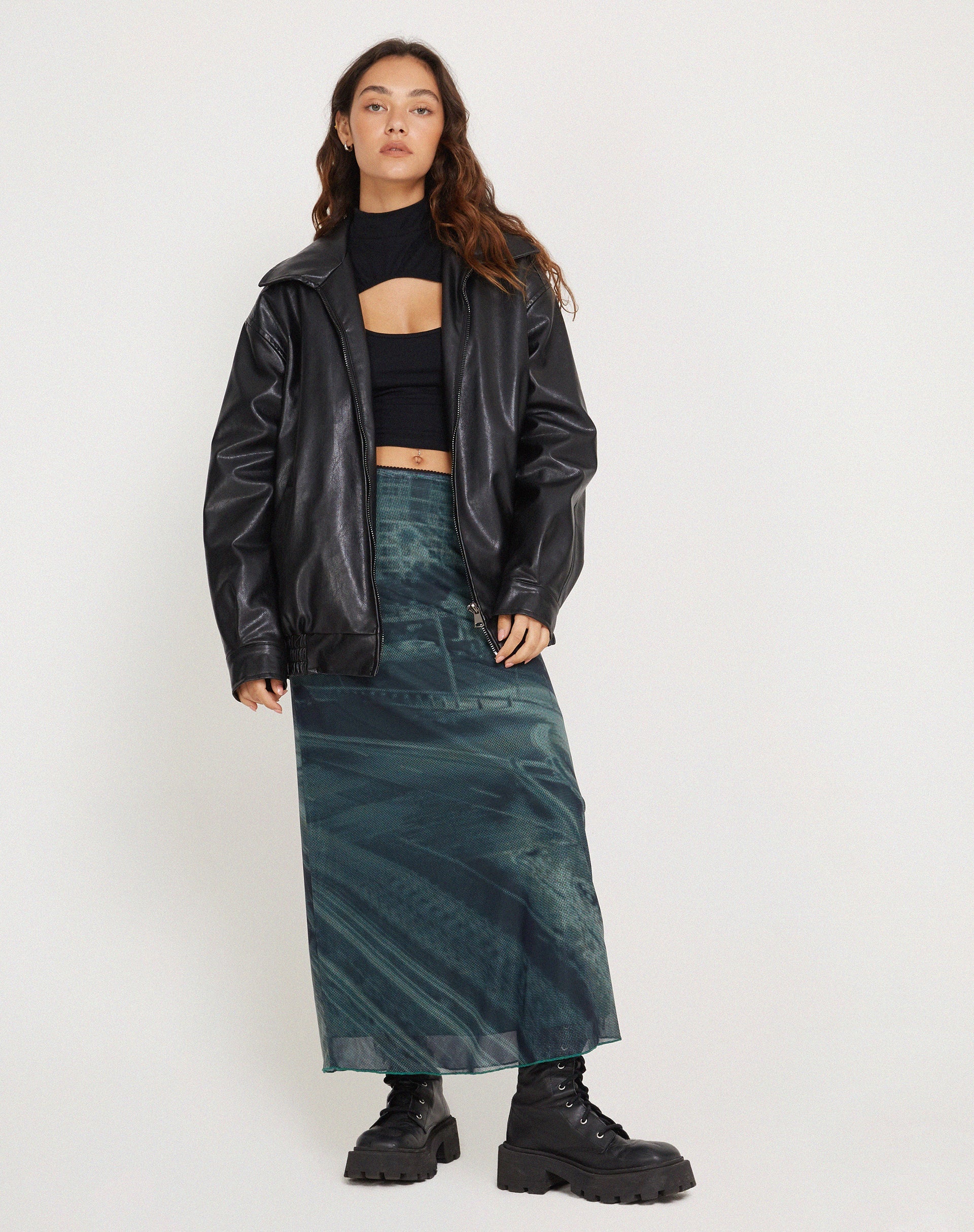 image of Rindu Midi Skirt in Cityscape Green