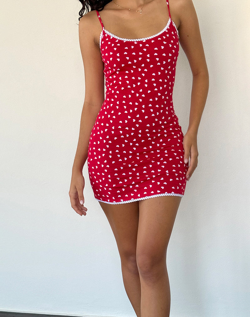 Riniki Bodycon Mini Dress in Heart Red , Scoop Neckline