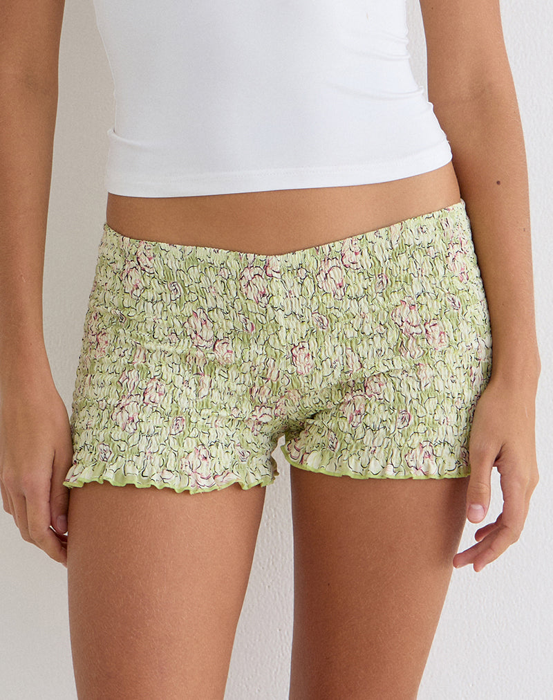 Ritala Shirred Micro Short in Blooming Lily Green