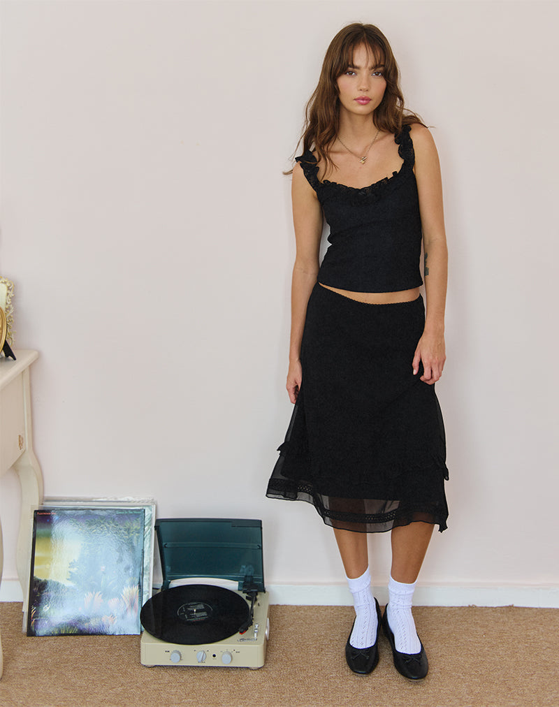 Lenuta Chiffon Midi Skirt in Black