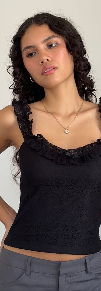 Black Lace Frill Edge Top | Roberta – motelrocks-com-us