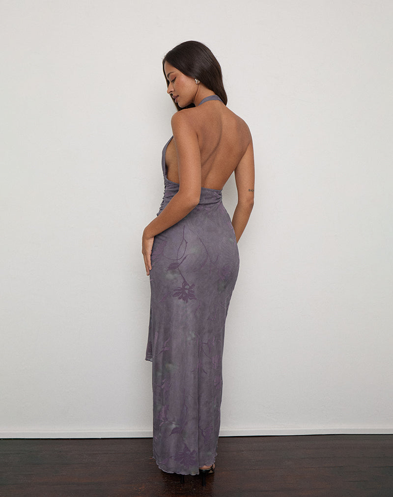Image of Rokoyo Halterneck Maxi Dress in Flare Flower Purple