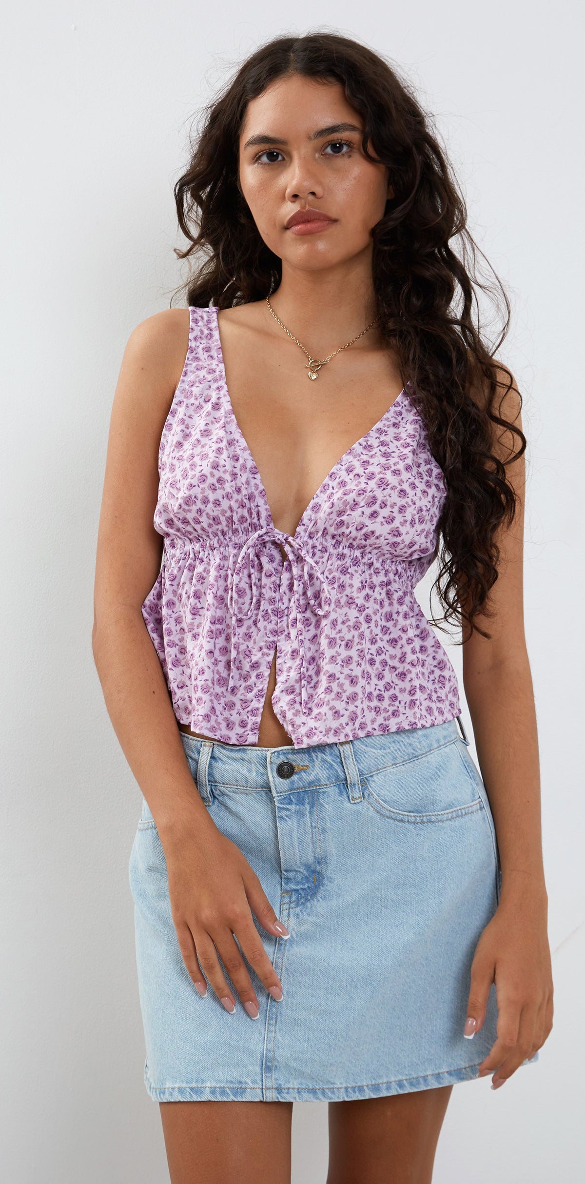 Ditsy Rose Lilac Tie Front Top | Rolia – motelrocks-com-us