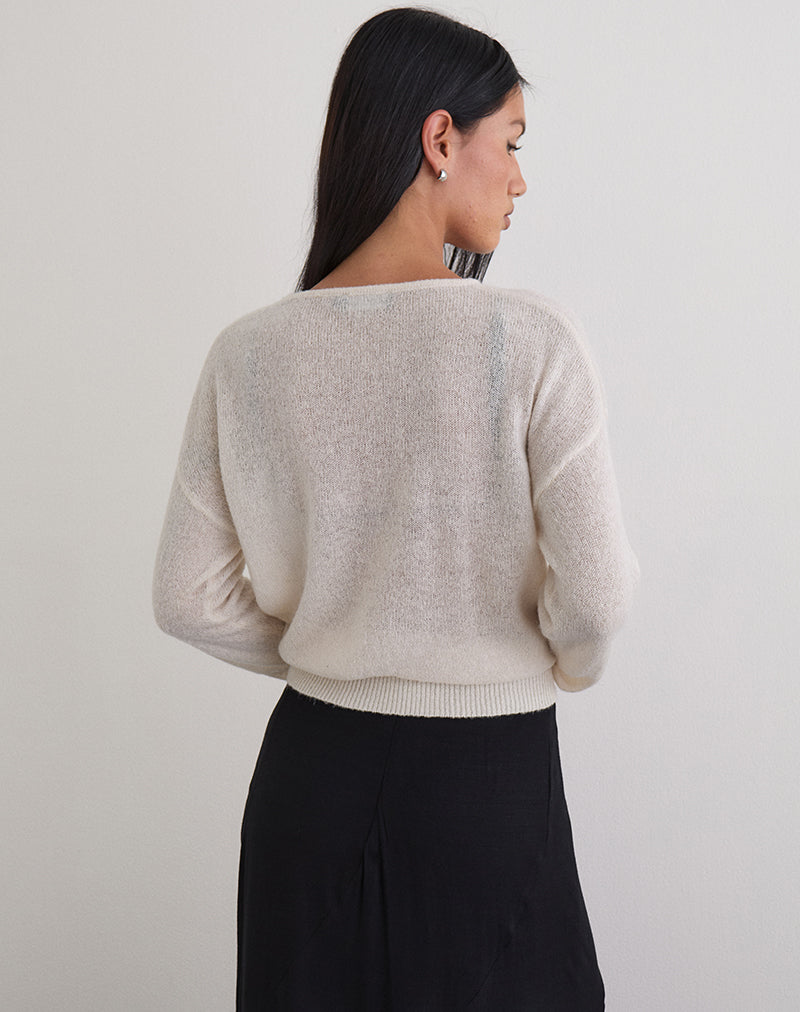 Ecru Cream Sheer Knit Long Sleeve Top | Dorina – motelrocks-com-us