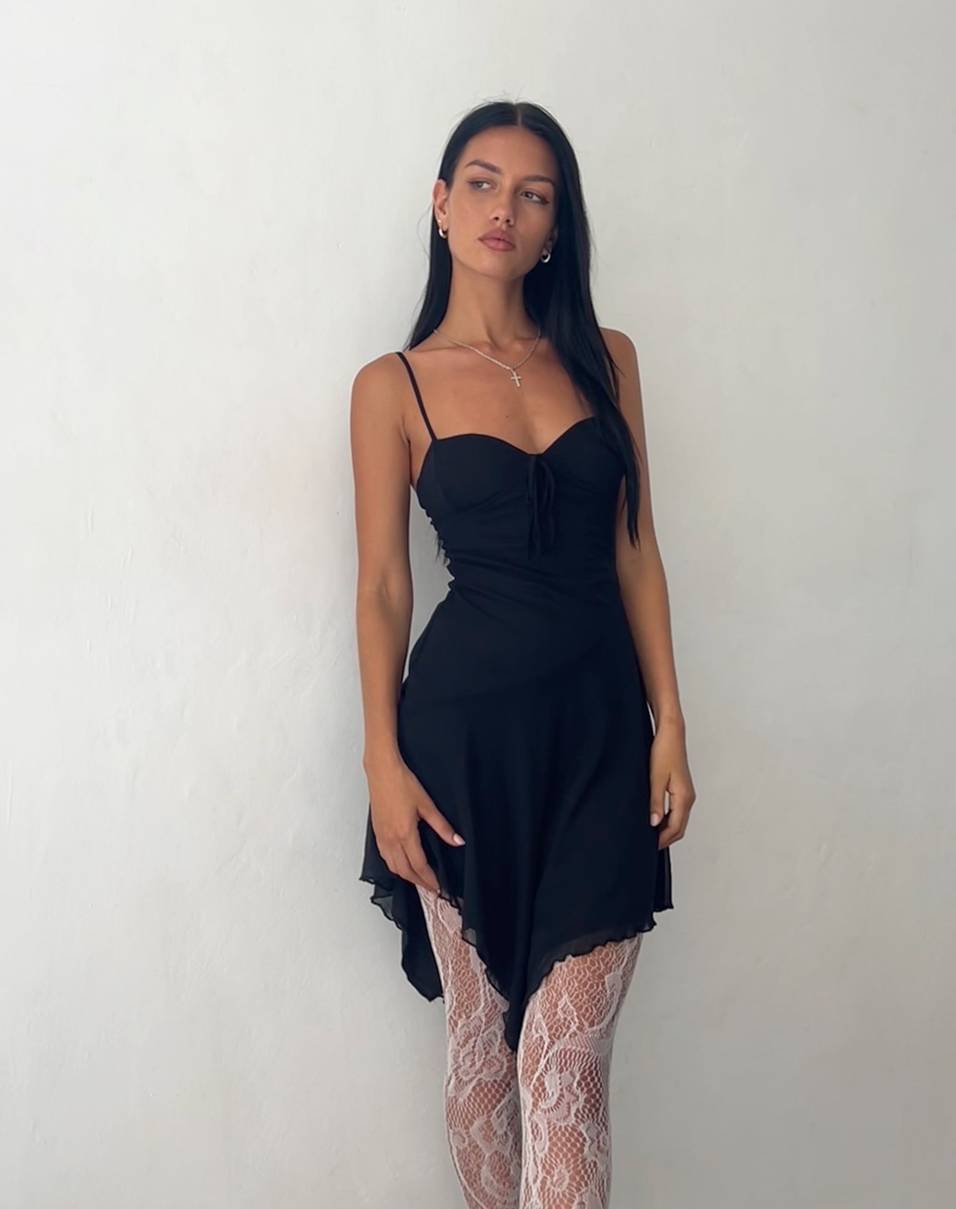 Black Mesh Tie Front Mini Dress | Romily motelrocks-com-us Black Mesh Tie Front Mini Dress | Romily motelrocks-com-us