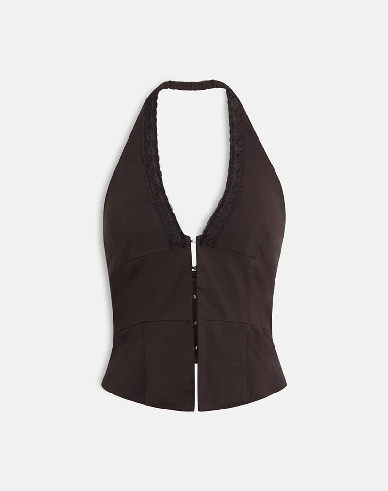 Image of Ronin Top in Lace Trim Tailoring Brown