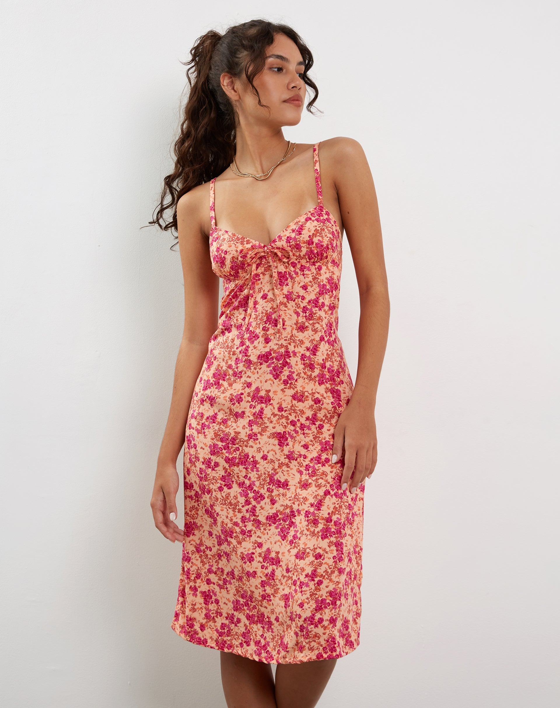 Image of Ronsha Midi Dress in Dark Wild Flower Cantaloupe