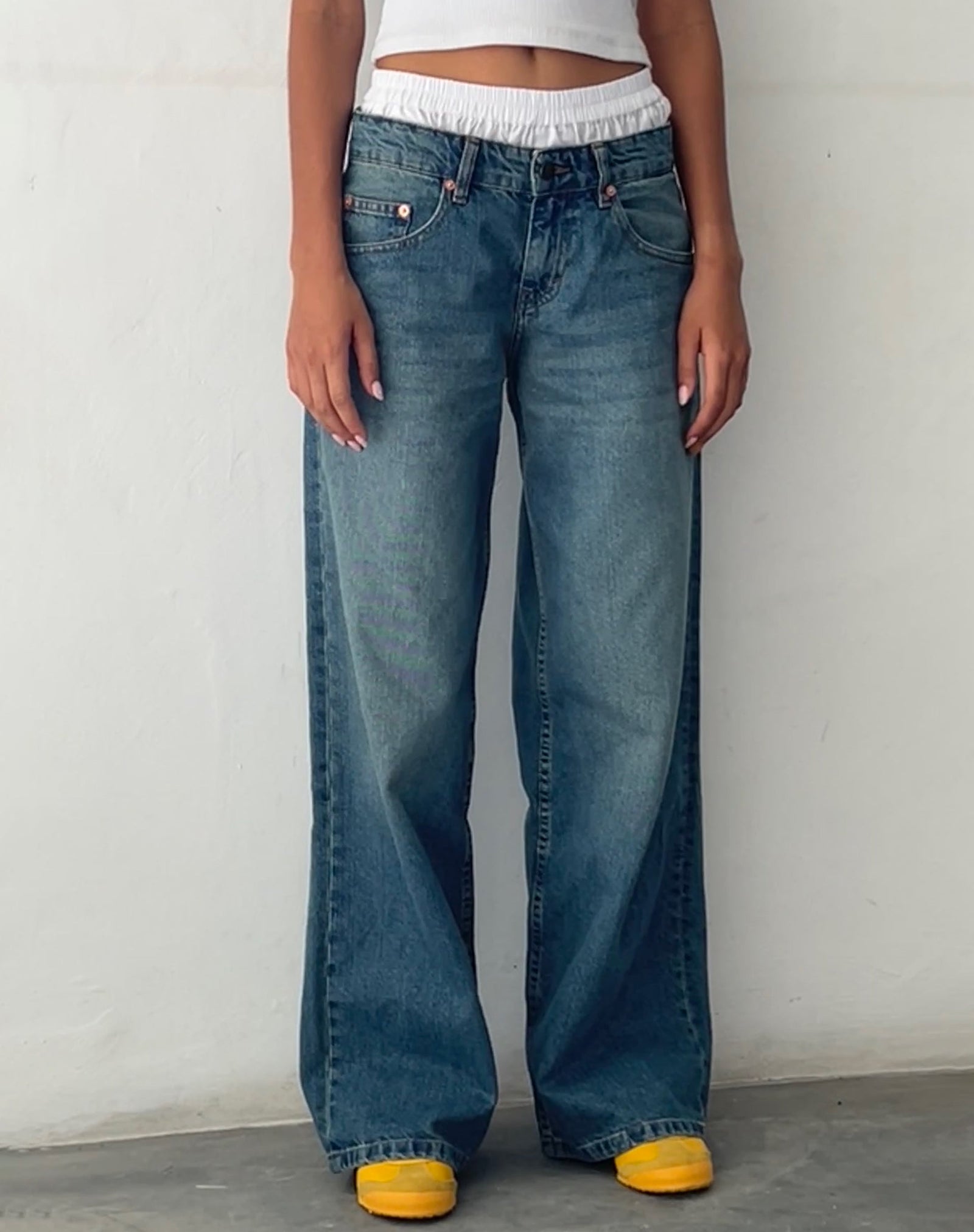 Vintage Blue Green wide Low Rise Jeans Roomy