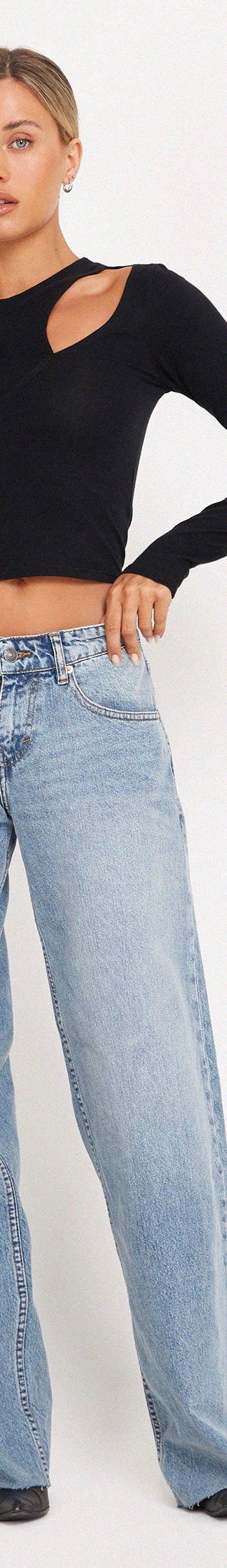 Dory High Waist Mineral Wash Raw Hem Wide Leg Jeans