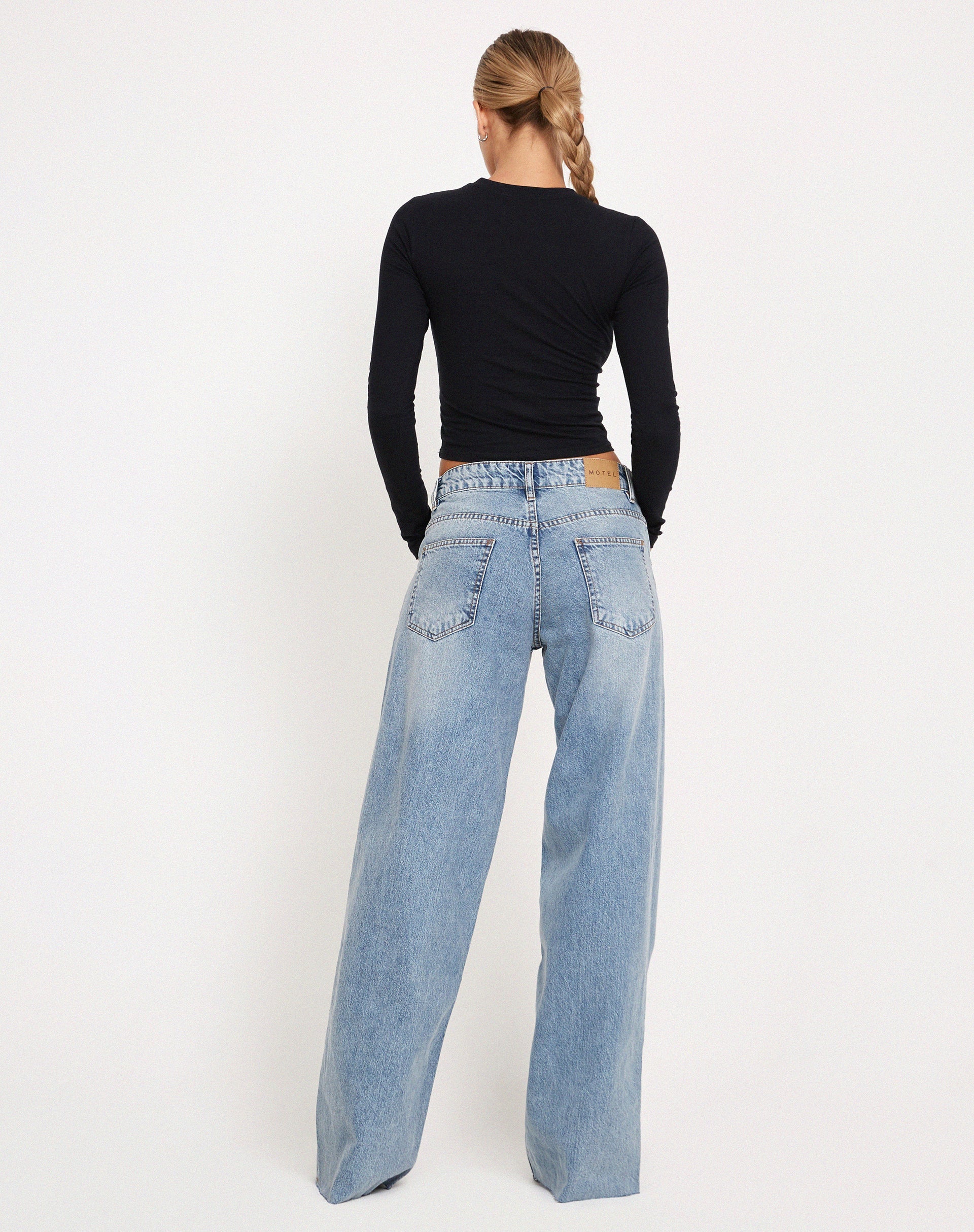 Vintage Blue Wash Extra Wide Raw Hem Low Rise Jeans | Roomy