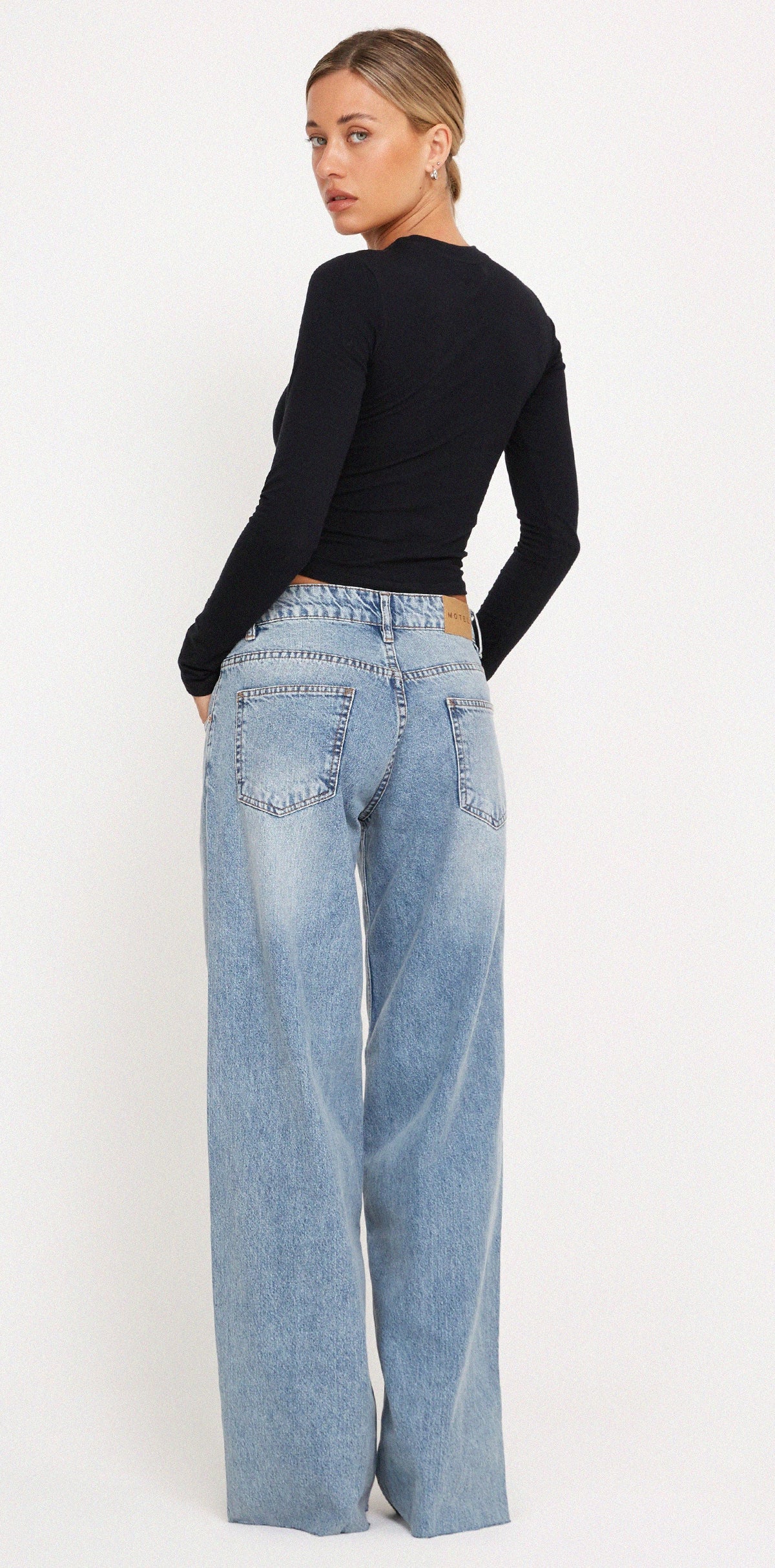 Sky Blue Whiskered Wash Raw Hem Cropped Jeans