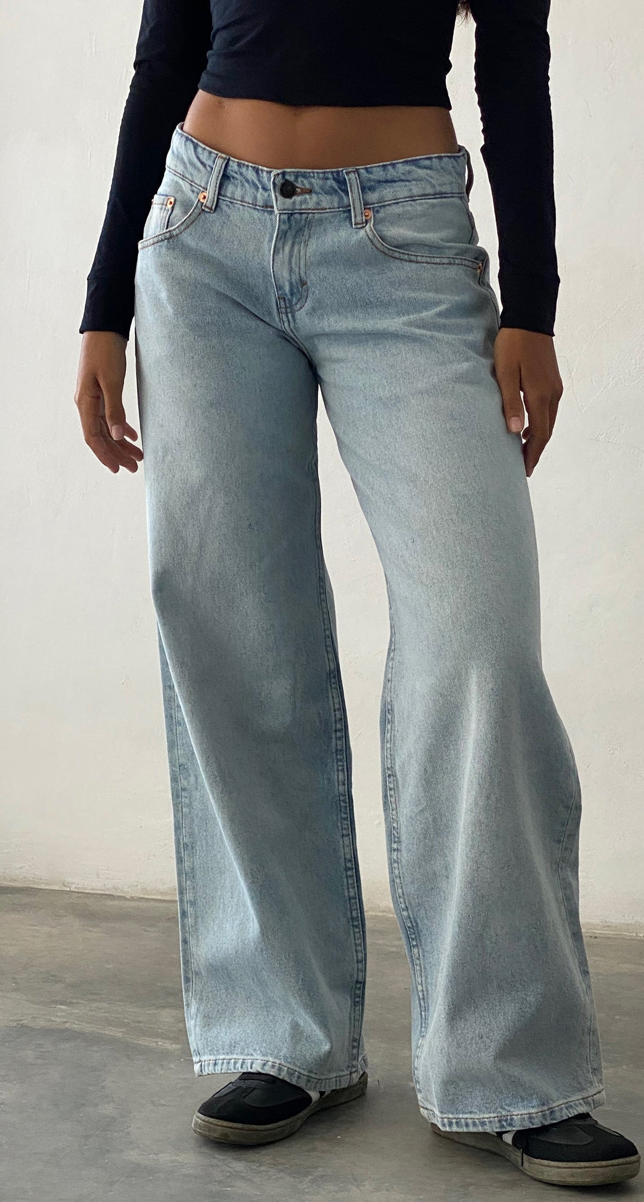 Extreme Light Wash Blue Extra Wide Low Rise Jeans | Roomy – motelrocks ...