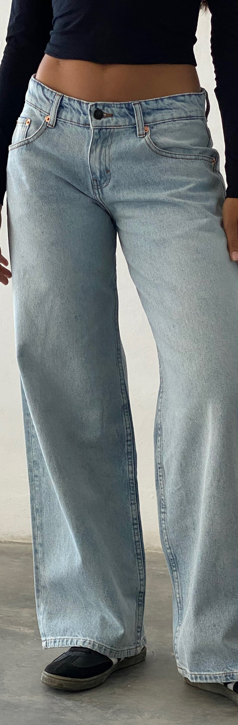 Extreme Light Wash Blue Extra Wide Low Rise Jeans | Roomy – motelrocks ...