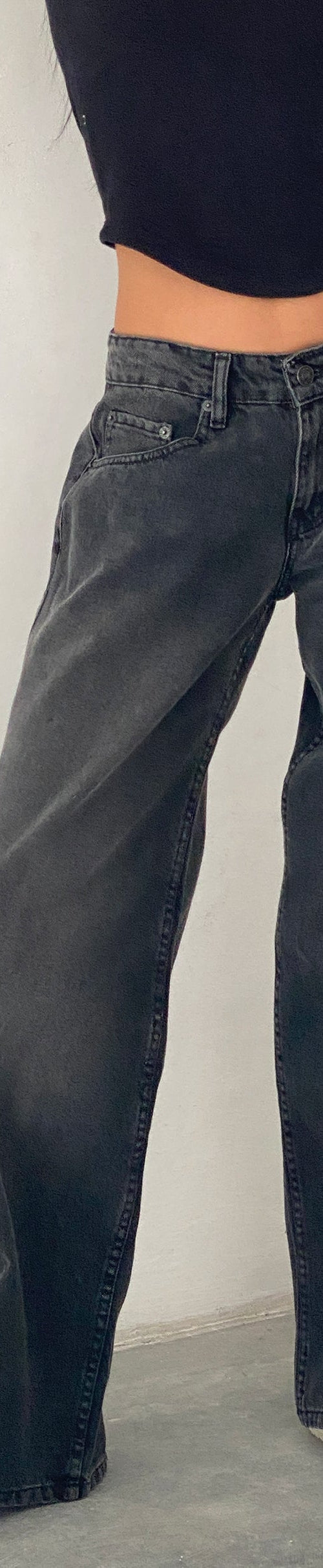 Image of Roomy Extra Wide Low Rise Jeans in Washed Black Grey