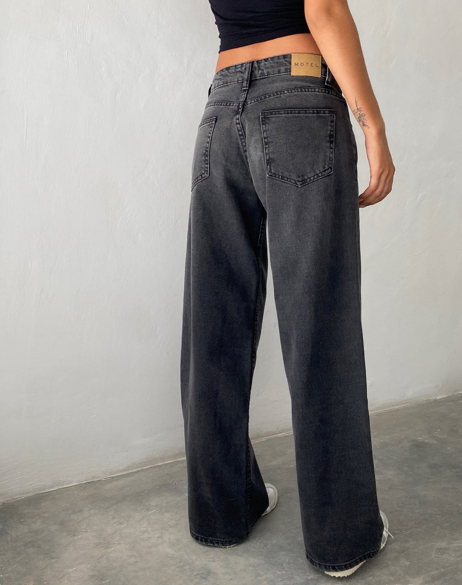 Washed Black Grey Extra Wide Low Rise Jeans | Roomy – motelrocks-com-us