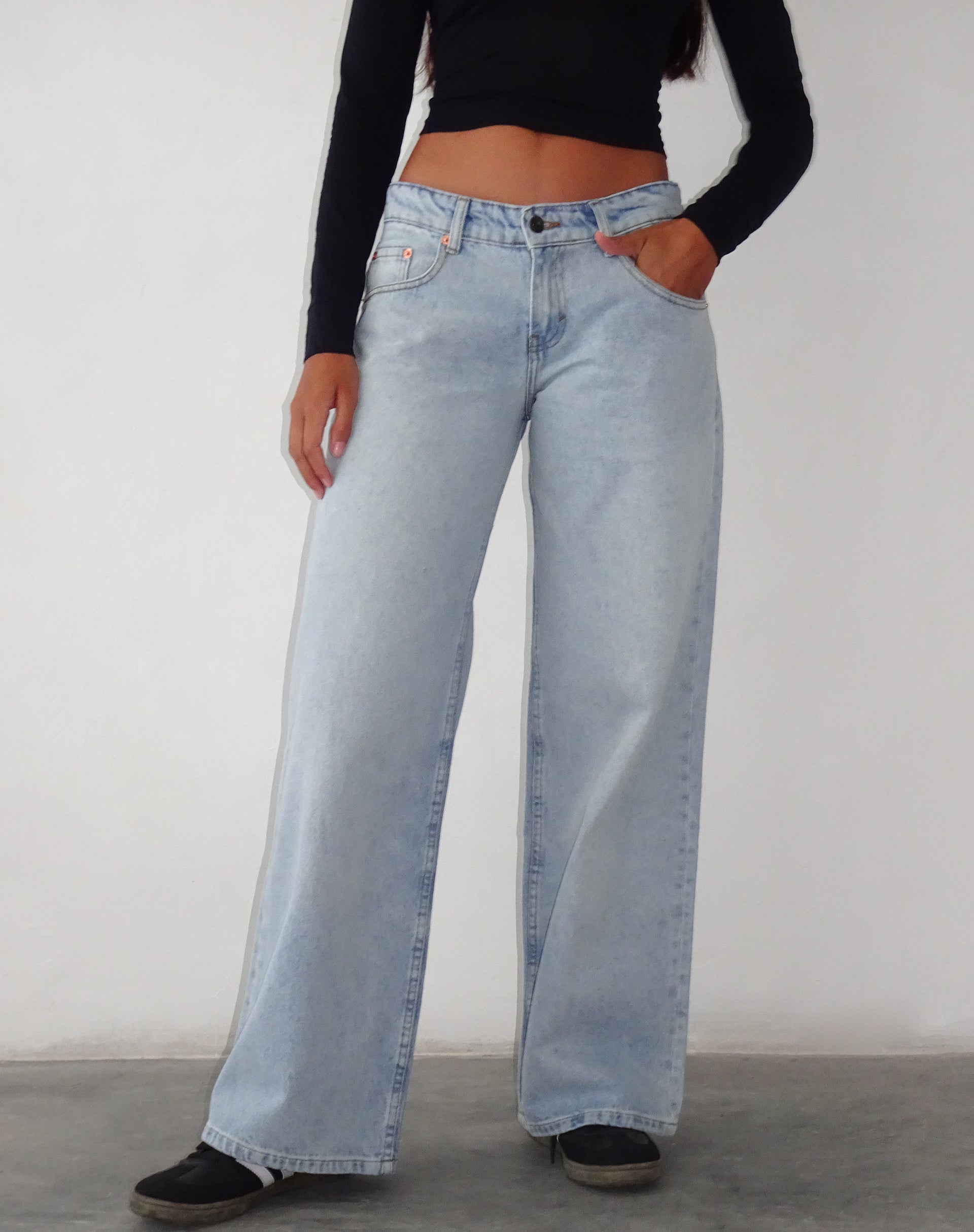 New Look extreme rip straight leg jeans in light blue wash