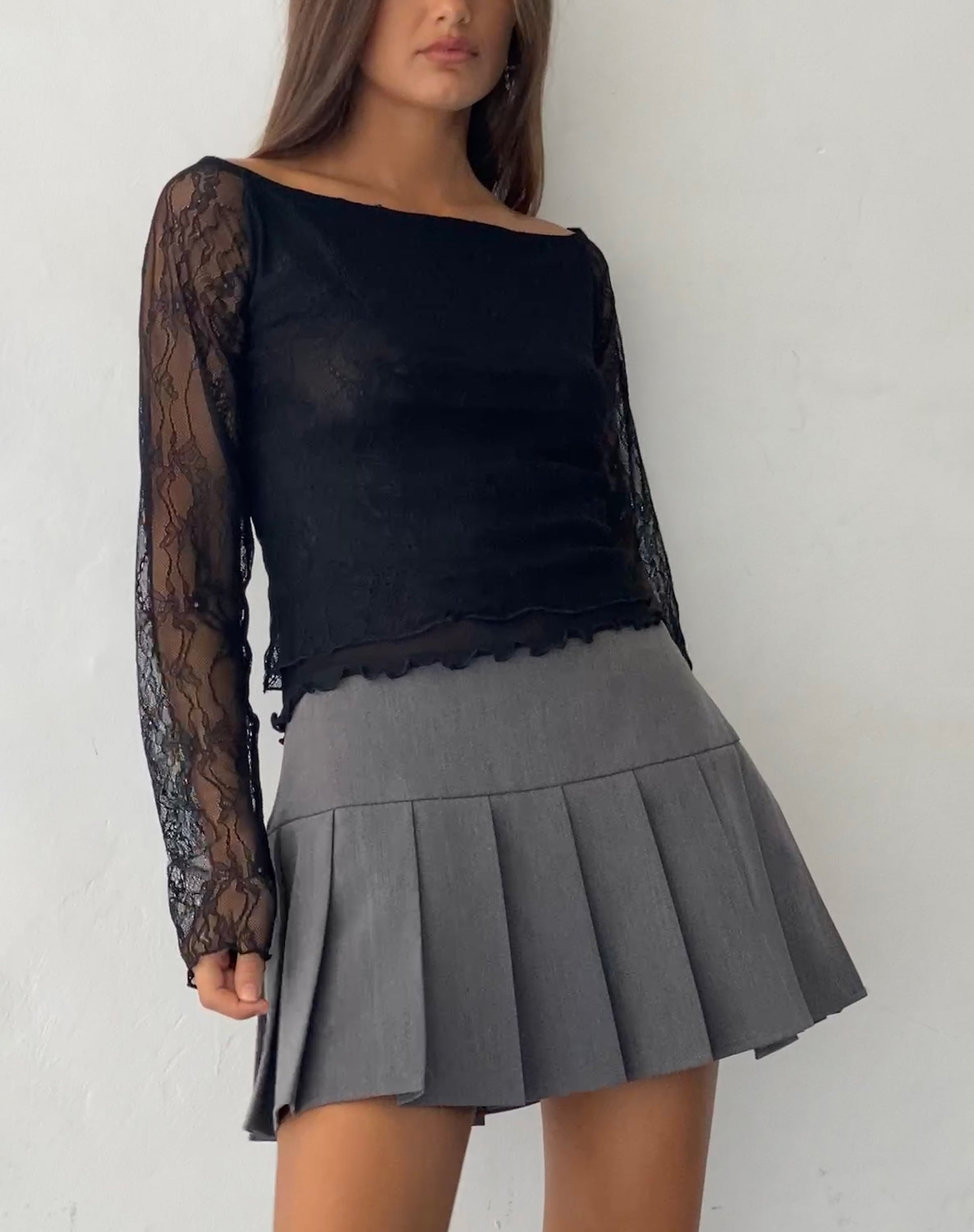 Image of Rory Long Sleeve Lace Top in Black