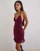 Image of Rosali Mini Dress in Satin Chiffon Burgundy