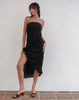 Image of Rosaya Ruffle Rosette Bandeau Midi Dress in Black Chiffon