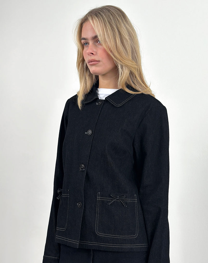 Dark Indigo Bow Embelished Jacket | Rosdi – motelrocks-com-us