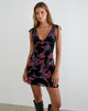 Image of Rosmila Mini Dress in Black with Floral Devore Print
