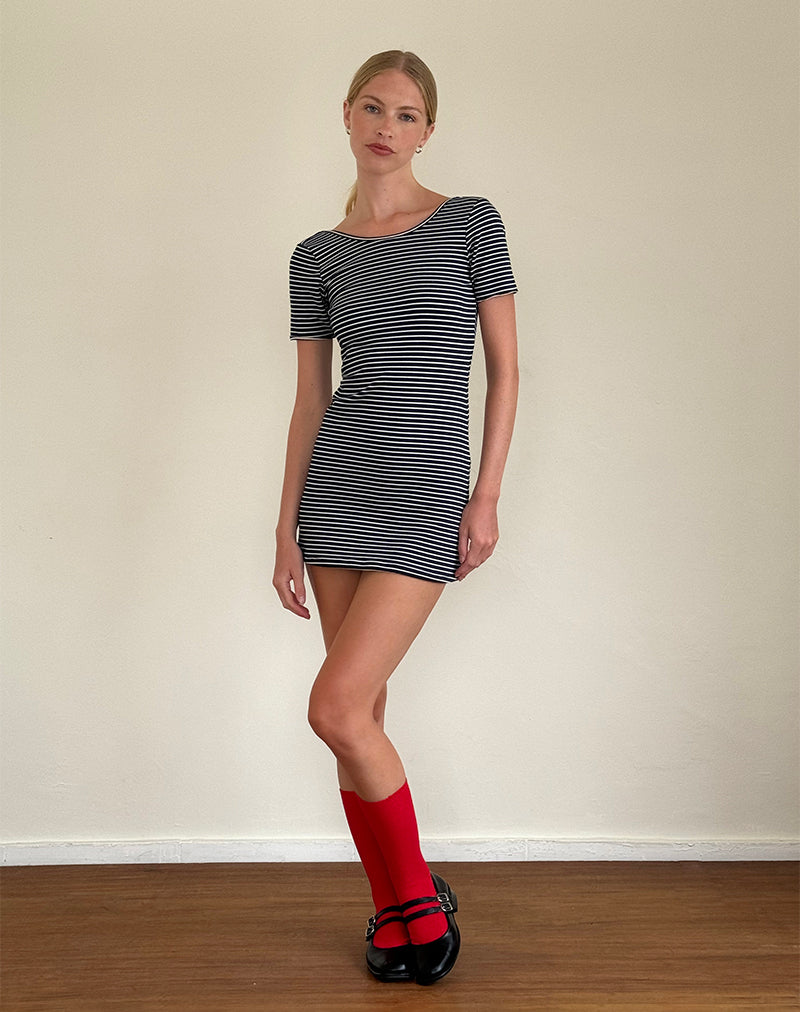 Image of Roswitha Mini Dress in Navy with White Stripe