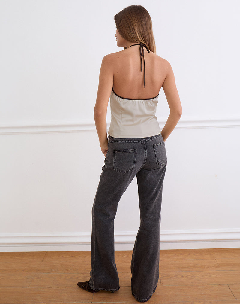 Image of Rovania Backless Halter Top in Satin Champagne