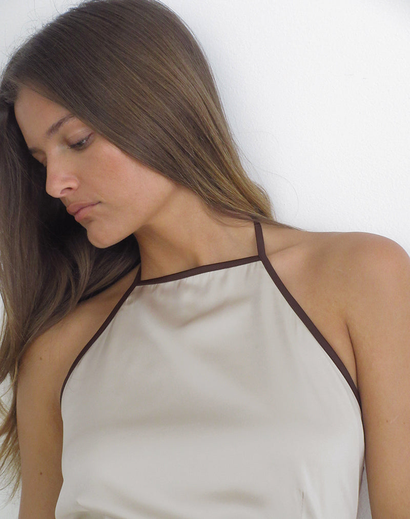 Image of Rovania Backless Halter Top in Satin Champagne