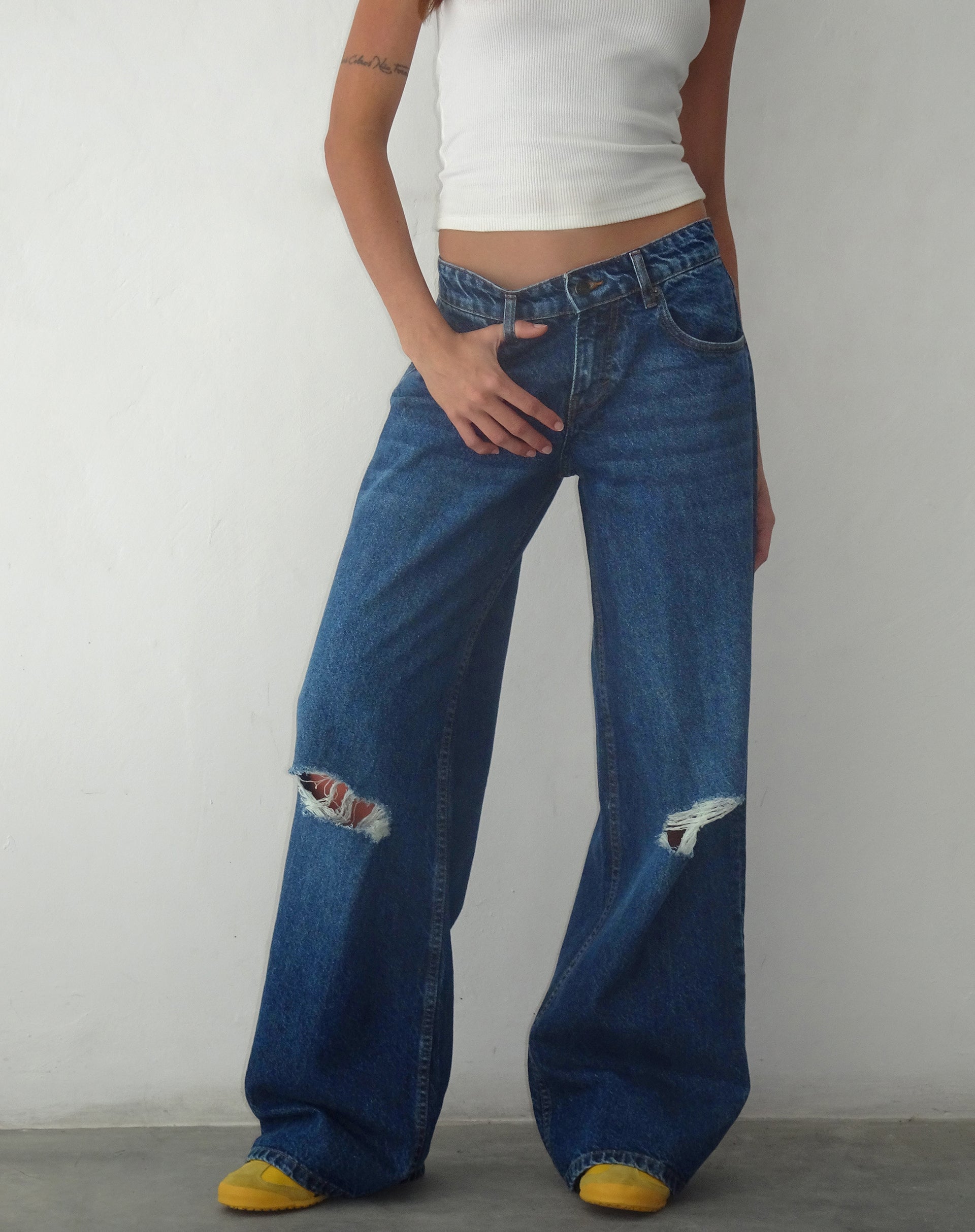 Mid Blue Used Ripped Jeans  Roomy – motelrocks-com-us
