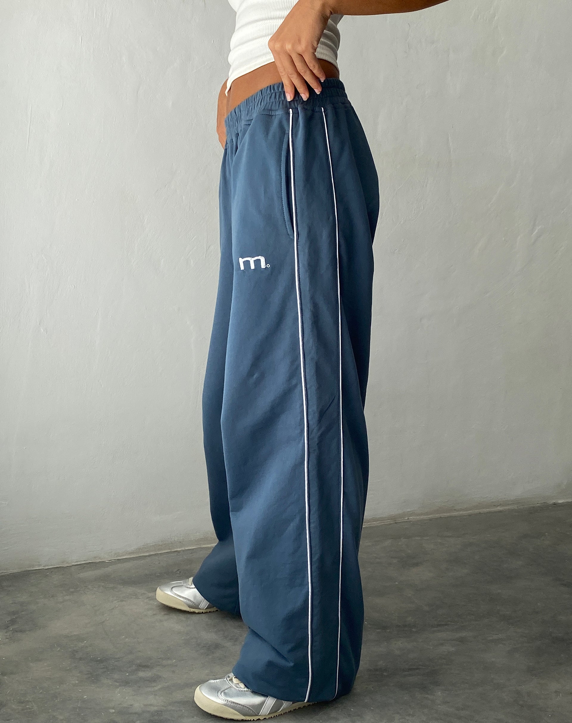 Track Pants Women Piping Detail Wide Leg Baggy Pants Y2K Elastic Waist  Jogger Sweatpants Navy Blue Small