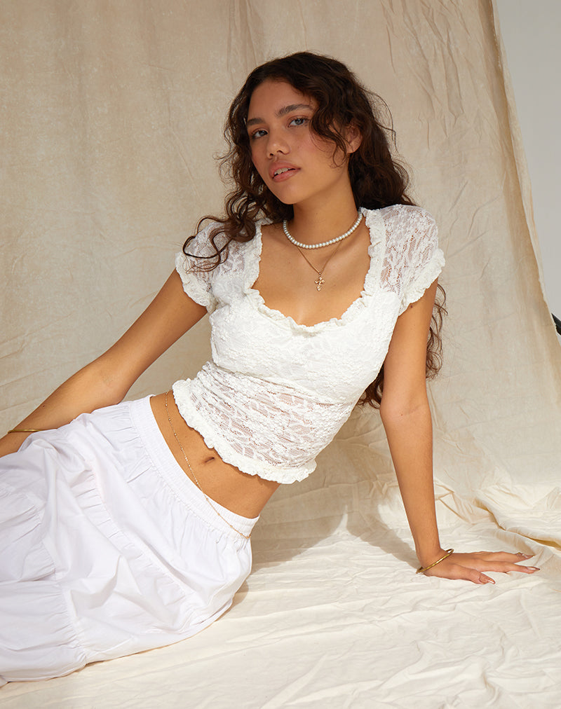 Rufte Top in Lace Ivory