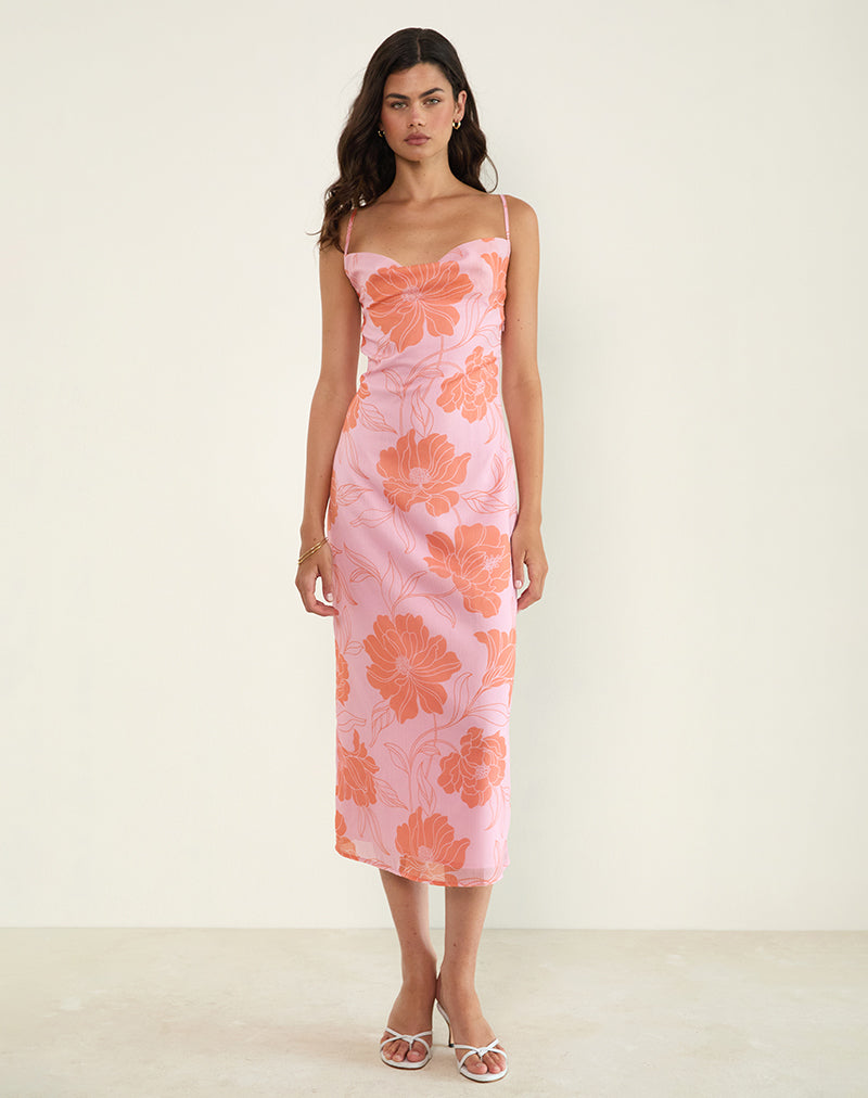 Pink and Orange Floral Cowl Midi Dress | Rujira motelrocks-com-us Pink and Orange Floral Cowl Midi Dress | Rujira motelrocks-com-us