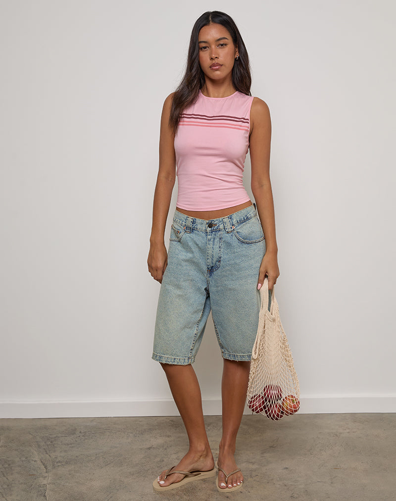 Pink Stripe Print Backless Tank Top | Runaba – motelrocks-com-us