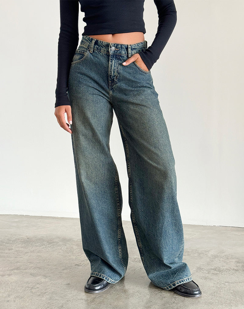 Roomy Extra Wide Jeans in Brown Blue Acid