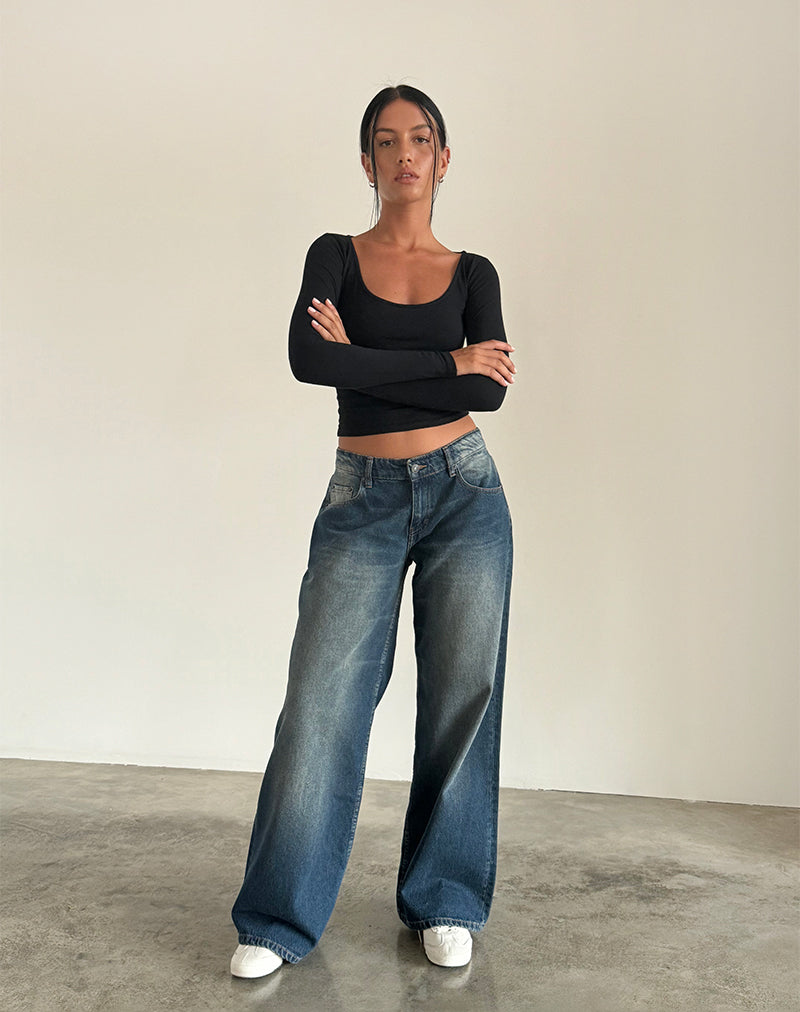 Roomy Extra Wide Low Rise Jeans in Dark Vintage