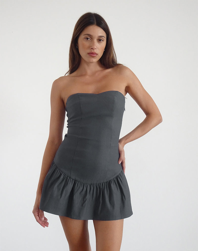 Sabina Bandeau Mini Dress in Charcoal Grey