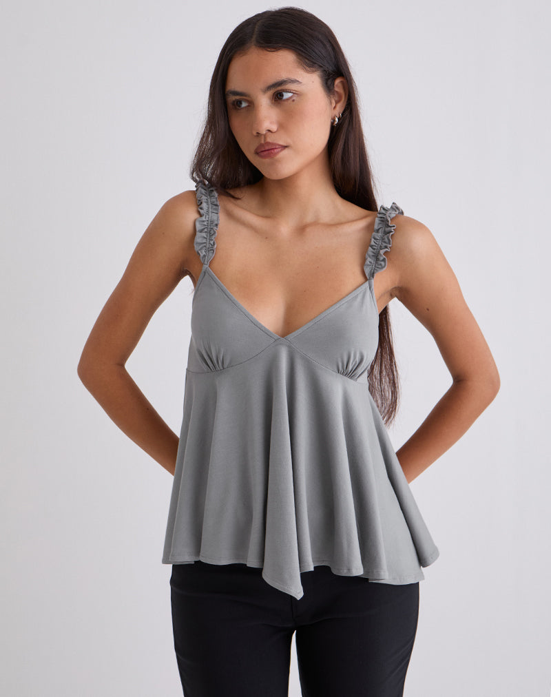 Cream with Black Centre Bow Frill Cami Top | Damaris – motelrocks