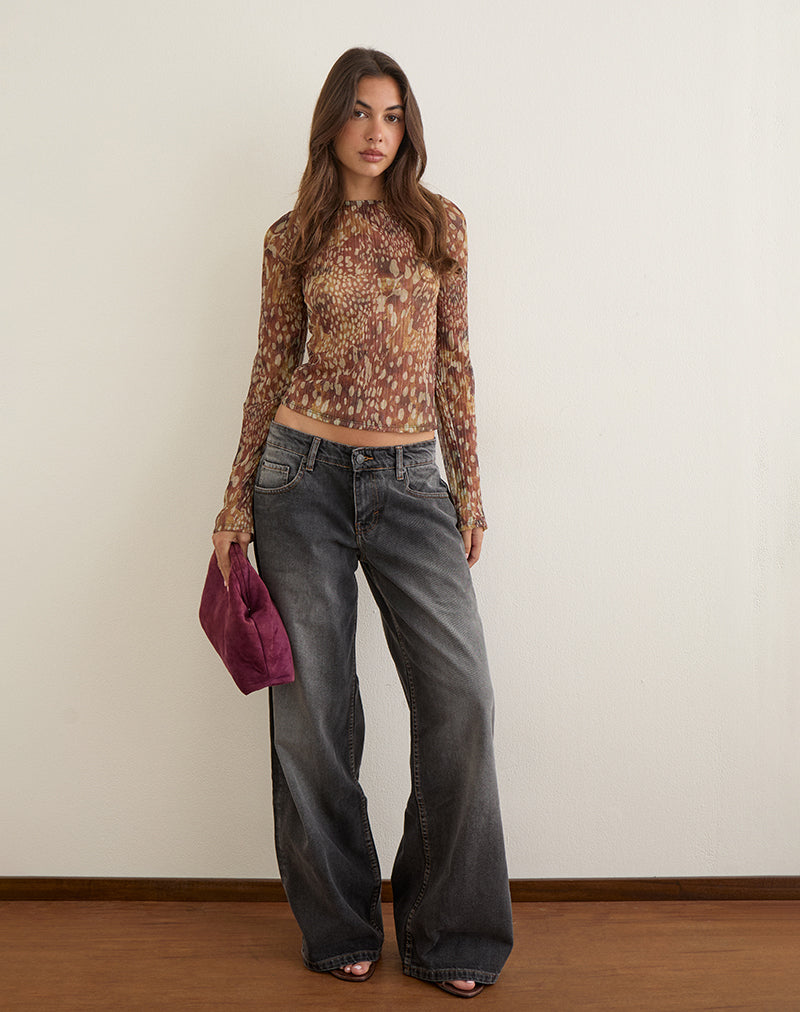 Image of Saezuru Top in Plissé Dalmatian Shadow Honey Brown