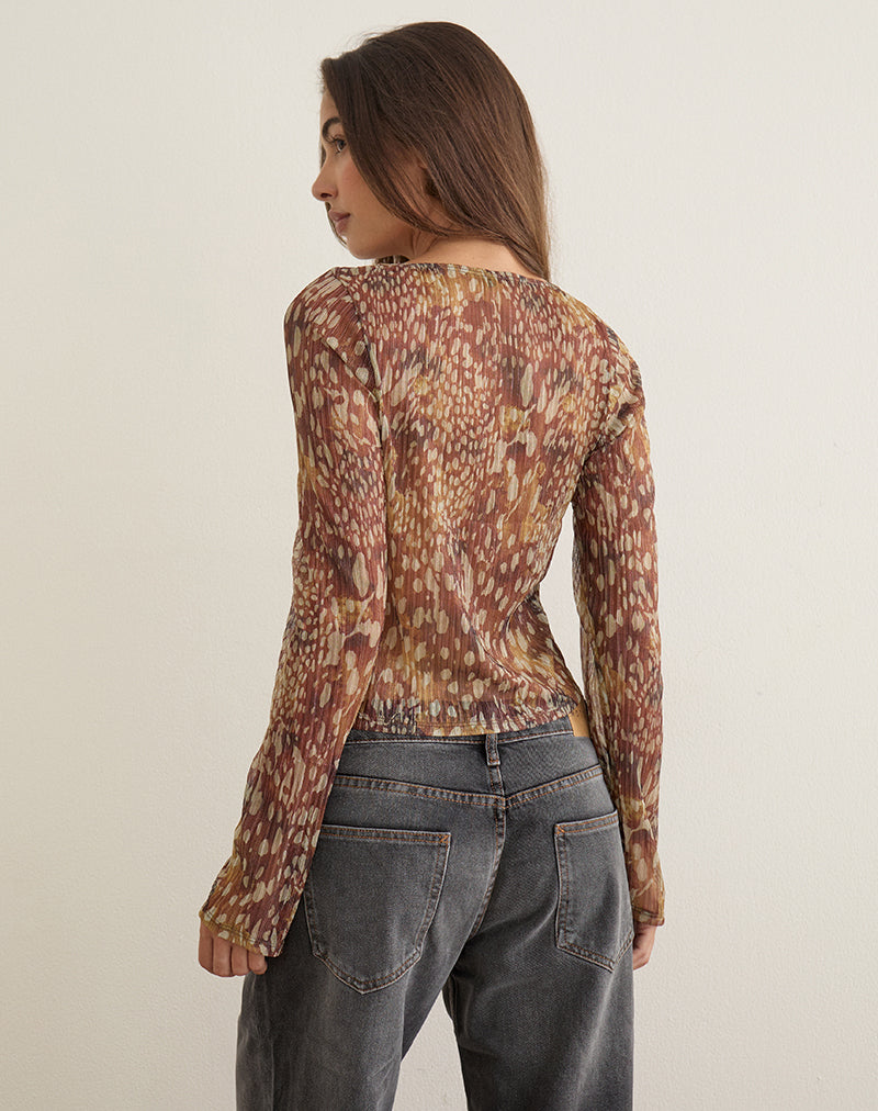 Image of Saezuru Top in Plissé Dalmatian Shadow Honey Brown
