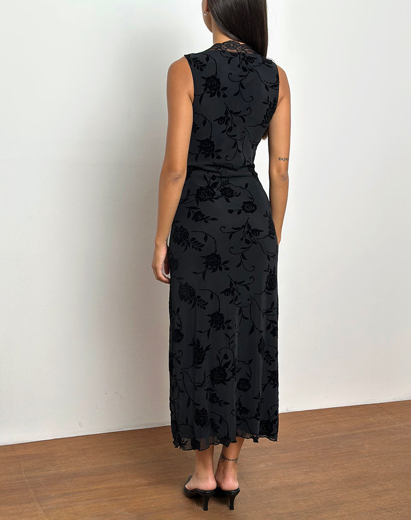 Image of Saga Midi Dress in Rose Flock Black