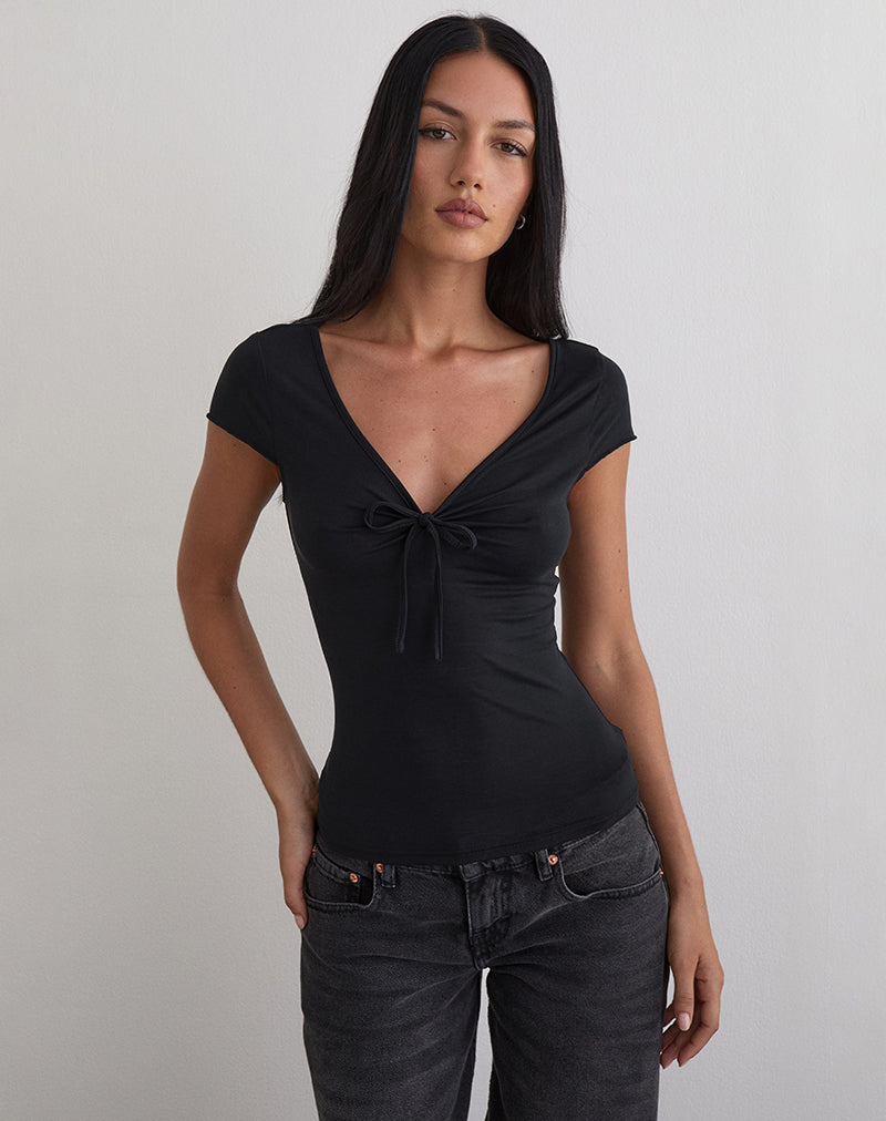 Image of Saiba Cap Sleeve Top in Cupro Black