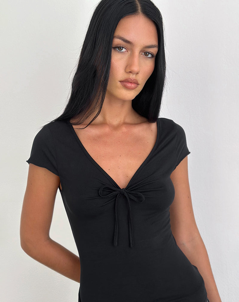 Image of Saiba Cap Sleeve Top in Cupro Black