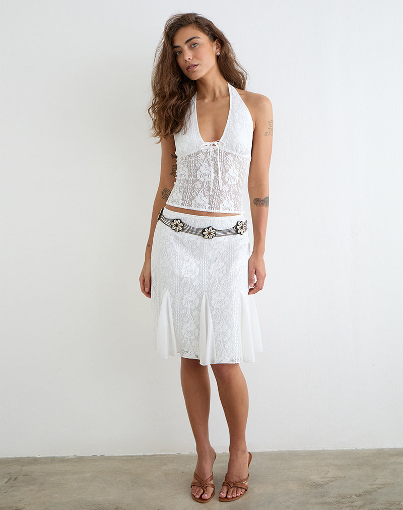Saiwa Midi Skirt in Floral Lace White